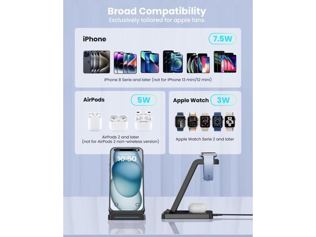 3 in 1 Wireless Charging Station, Wireless Charger Stand for Multiple Apple Devices, Wireless Charger for iPhone 15 14 13 12 11 Pro Max XS XR 8,...