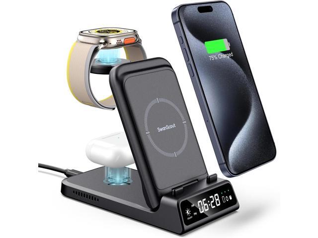 Wireless Charging Station for iPhone, Travel Portable Wireless Charger Stand for iPhone 15 Pro Max/14/13/12/11 Series, iWatch Charger for Apple...