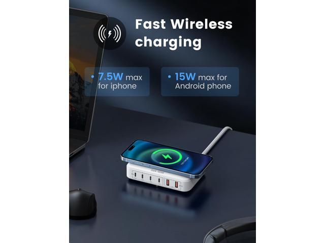 100W USB Charging Station with 15W Wireless Charger, Marnana 6-in-1 Multiple USB Ports(2 USB A and 4 USB C Ports) GaN Desktop Charger for iPhone...