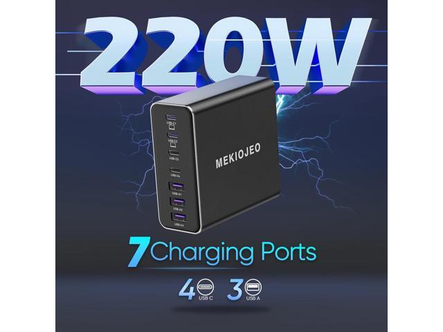 Aluminum Alloy USB C Charger GaN Charger Fast USB C Charging Station 7 Ports 65W Laptop Charger for MacBook Pro/Air/iPad Pro/iPhone (Black)