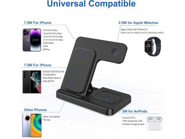3 in 1 Wireless Foldable Charging Station,Folding Fast Charger Dock Stand for Apple iPhone 14/13/12/11/Pro/Max/XS/XR/X/Plus/Apple Watch...