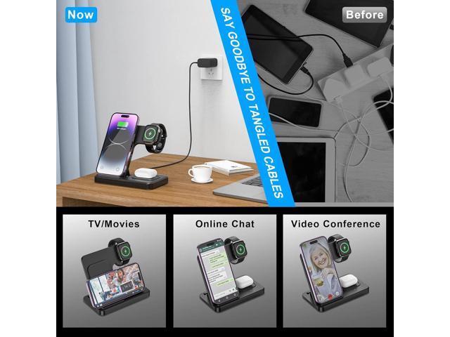 3 in 1 Wireless Foldable Charging Station,Folding Fast Charger Dock Stand for Apple iPhone 14/13/12/11/Pro/Max/XS/XR/X/Plus/Apple Watch...