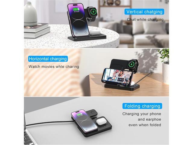 3 in 1 Wireless Foldable Charging Station,Folding Fast Charger Dock Stand for Apple iPhone 14/13/12/11/Pro/Max/XS/XR/X/Plus/Apple Watch...