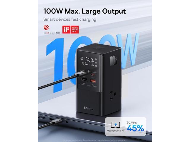 Baseus 7-in-1 USB C Charging Station, 100W PowerCombo Fast Charging Power Strip with 3AC+2U+2C USB, Portable Charger for Desktop Accessories,...