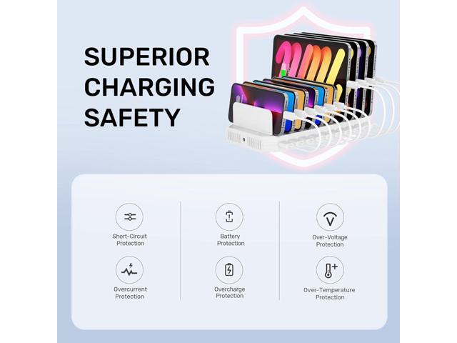 Alxum USB Fast Charging Station with Quick Charge 3.0, 60W 10 Port Charging Stand for Multiple Devices, Compatible with iPad, iPhone, Samsung...