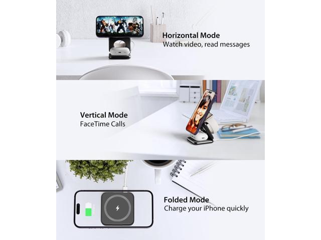 Foldable Magnetic Charger, Aluminum Alloy 3 in 1 Charging Station for Apple, Fast Wireless Charger for iPhone 15 14 13 12 Pro/Max/Plus, AirPods...