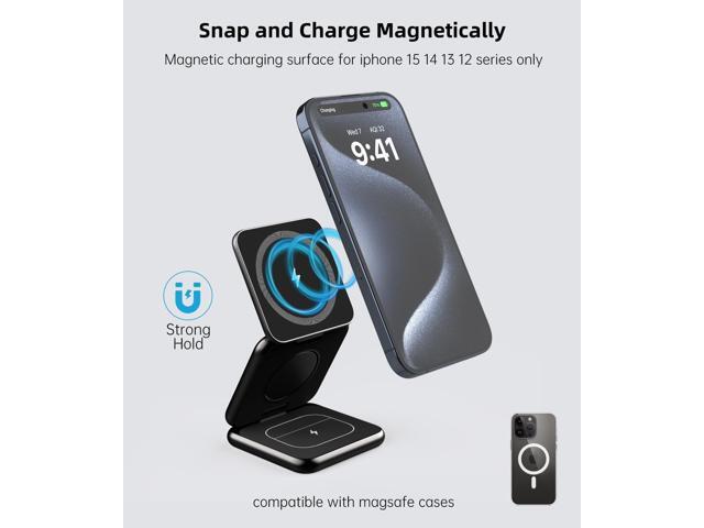 Foldable Magnetic Charger, Aluminum Alloy 3 in 1 Charging Station for Apple, Fast Wireless Charger for iPhone 15 14 13 12 Pro/Max/Plus, AirPods...