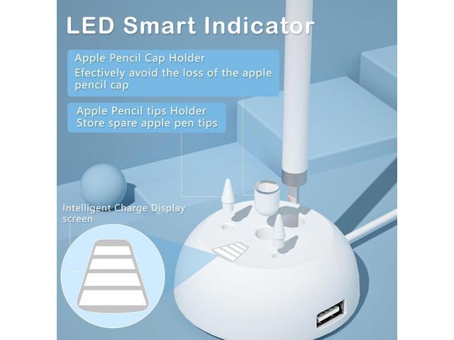 Charging Stand Compatible with Apple Pencil 1st Generation - 3 in 1 iPad Pencil Charger Dock Holder with LED Light & Pencil Tips and Cap Holder -...