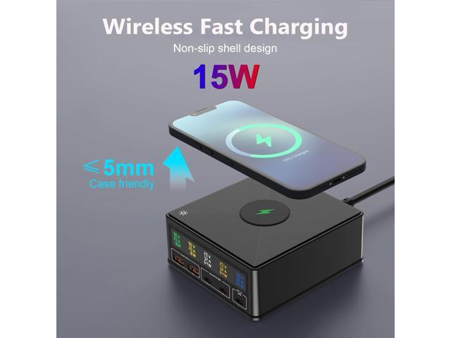 160W USB C GaN Charger,Ubigbuy 65W 5-Ports PD 3.0 USB C Fast Charging Station,Desktop Wireless USB C Power Adapter Hub with Display for MacBook Pro...