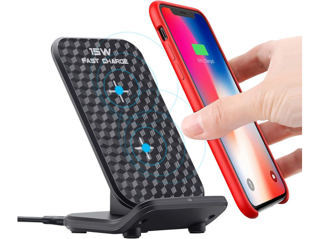 Wireless Charging Station Inductive Phone Charger Charger Dock 15W Max Wireless Charging Stand Compatible with iPhone 11 Pro Max XS XR XS Max 8...