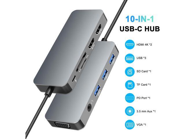 Docking Station Dual Monitor, USB C to Dual HDMI Adapter, USB C Docking Station Dual Monitor, Dual Monitor Adapter, USB C Hub 10 in 1 Docking...