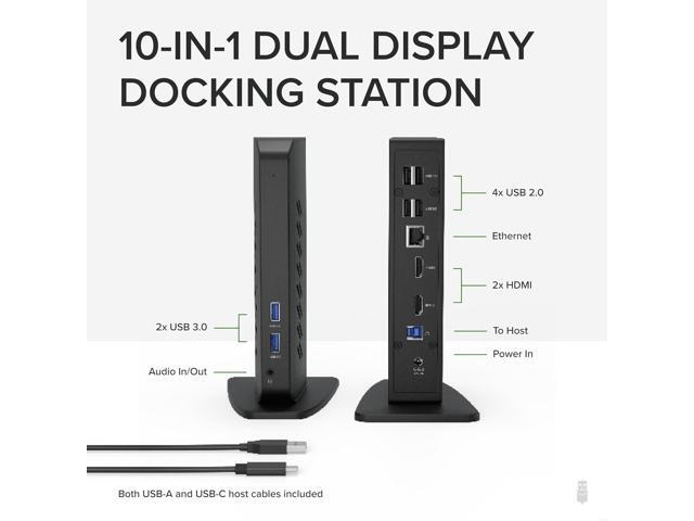 Plugable USB 3.0 and USB-C Universal Laptop Docking Station with 2 HDMI Ports for Windows, Mac, and ChromeOS (Gigabit Ethernet, Audio, 6 USB Ports)