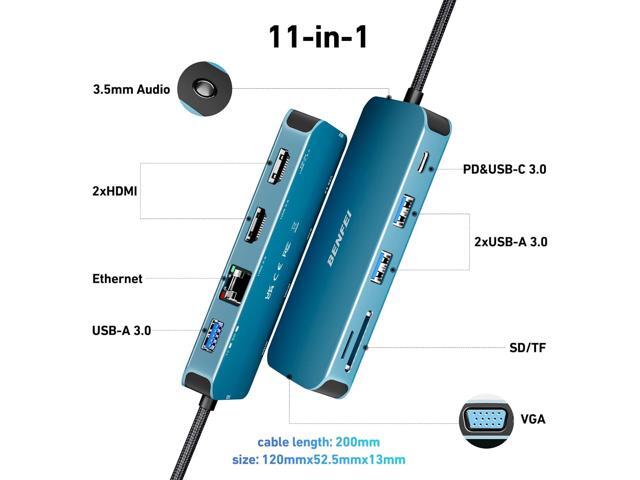 BENFEI 11-in-1 USB C Hub Triple Display Docking Station Dual HDMI, VGA, 3*USB 3.0, 1Gbps Ethernet, 100W Power Delivery, SD/TF Card Reader, 3.5mm...