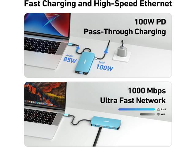 BENFEI 11-in-1 USB C Hub Triple Display Docking Station Dual HDMI, VGA, 3*USB 3.0, 1Gbps Ethernet, 100W Power Delivery, SD/TF Card Reader, 3.5mm...