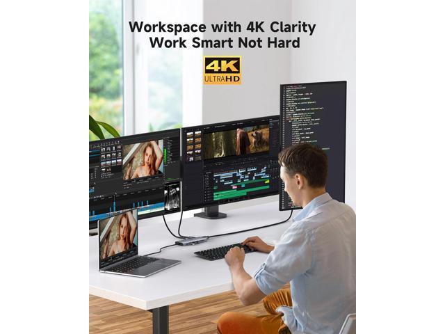 Triple Monitor Docking Station, 14-in-1 USB C Hub with DP 8K@30Hz/4K@144Hz, Dual HDMI 4K@60Hz, 100W PD, 7 USB Ports, SD/TF Card Reader, Gigabit...