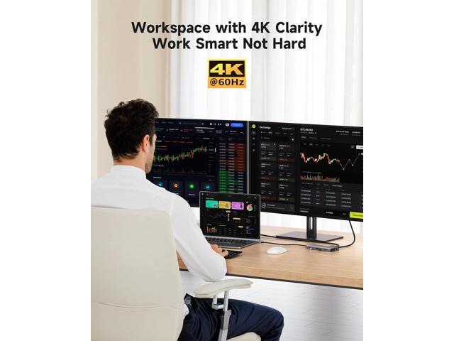 Triple Monitor Docking Station, 14-in-1 USB C Hub with DP 8K@30Hz/4K@144Hz, Dual HDMI 4K@60Hz, 100W PD, 7 USB Ports, SD/TF Card Reader, Gigabit...