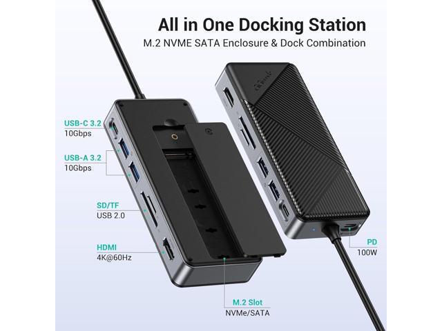 GM28P M.2 NVMe SSD Docking Station - 10Gbps Multi Ports Portable USB-C Hub, PD100W, HDMI 4K 60Hz, SD Card Reader, M.2 Dock for Laptop Mac, Black