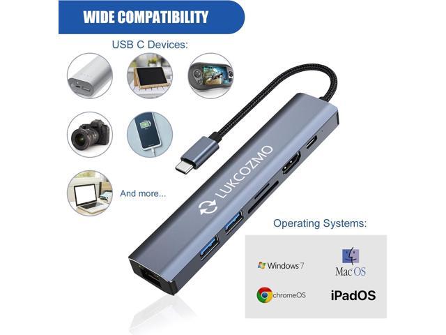 USB Hub 3.0, 7 in 1 USB Hub with 1000M Ethernet, 4K HDMI, 2 USB3.0, 100W PD, SD/TF Card Reader Docking Station Compatible with Your Cell Phone...