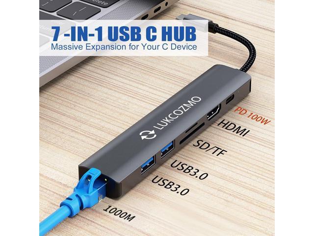 USB Hub 3.0, 7 in 1 USB Hub with 1000M Ethernet, 4K HDMI, 2 USB3.0, 100W PD, SD/TF Card Reader Docking Station Compatible with Your Cell Phone...
