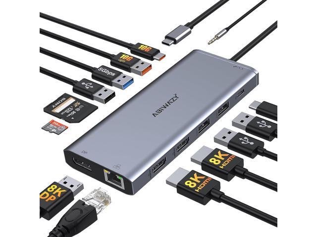 USB C Docking Station Dual Monitor for Dell/HP/Lenovo Laptop, Triple 4K Display Single 8K@30Hz/4K@120Hz, 14 in 1 USB C Hub Multiple Adapter with 2.