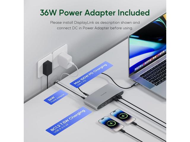 Displaylink Docking Station, Triple Display DisplayLink Dock for MacBook M1/M2/M3 Windows, 4K@60Hz Laptop Docking Station with 2 HDMI, 2 Display...