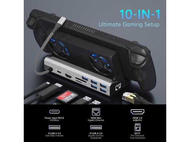 Dual Cooling Fans 13 in 1 Steam Deck Docking Station with 4K@60Hz 5 USB Ports,1000Mbps,SD/TF Slot,USB-C 100W PD, 40Gbps Adapter for Steam Deck/Rog...