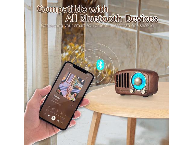 Vintage Greadio Walnut Wood Bluetooth Speaker Radio - Retro Style, Bass Enhancement, Loud Volume, Bluetooth 5.0, MP3 & FM Radio