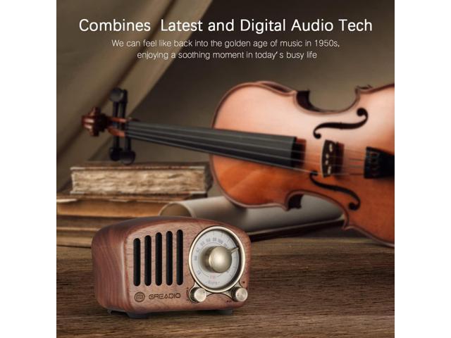 Vintage Greadio Walnut Wood Bluetooth Speaker Radio - Retro Style, Bass Enhancement, Loud Volume, Bluetooth 5.0, MP3 & FM Radio