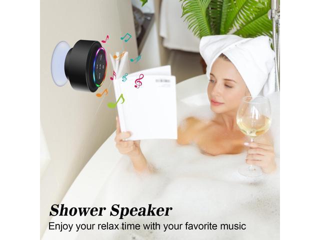 Bluetooth Shower Speaker, Portable Bluetooth Wireless Waterproof Speaker for Pool, Floating IP67 LED Light Bathroom Speaker with Suction Cup, Built...