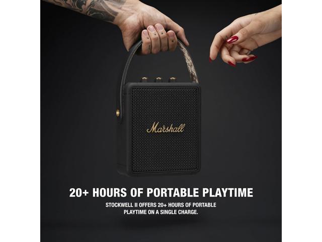 Marshall Stockwell II Portable Bluetooth Speaker, Black and Brass