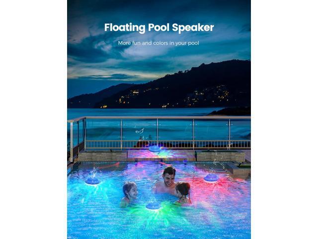 Floating Pool Speaker with Colorful LED Lights, IPX7 Waterproof Hot Tub Bluetooth Speakers, 10W Stereo Loud Sound, Built-in Mic,Bluetooth 5.3...