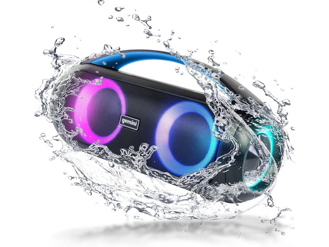 Gemini Sound GGO-230L 50W Bluetooth Speaker Boombox: Portable Wireless IPX5 Waterproof Speaker with FM Radio, LED Party Lighting, Power Bank, and...