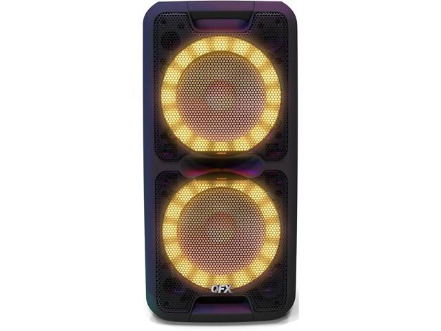 QFX PBX-100 Bluetooth Wireless Portable Party Speakers with Dual 10' Woofers - Rechargeable, LED Party Lights, 5-Band EQ, USB/TF Slot, Black