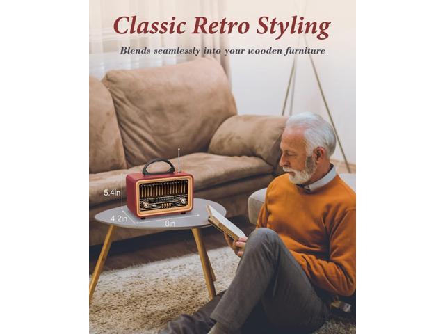 PRUNUS Retro Vintage Radio with Bluetooth Rich Bass Stereo Sound, Radios Portable AM FM, Rechargeable Speaker with TWS Pairing, Loud Volume,BT5.0,...