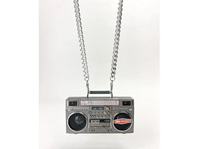 New Wave Toys M90 Micro Blaster Replica Boombox Portable Wireless Bluetooth Speaker with 40 Inch Silver Necklace Chain, Dual 6W Micro Speakers, 20...
