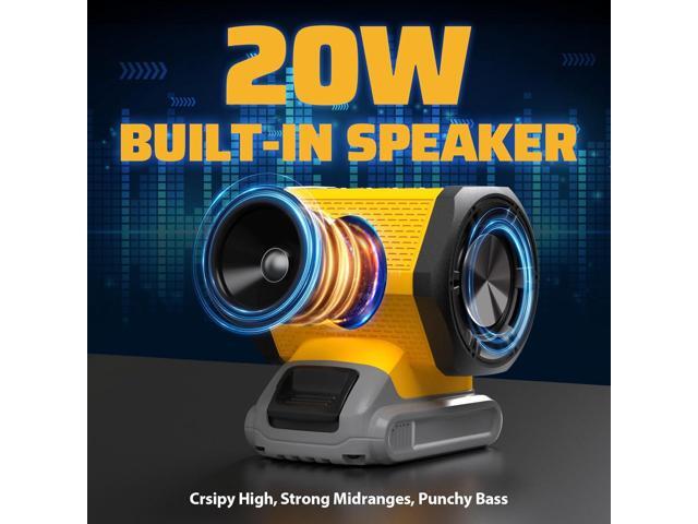 Bluetooth Speaker Fit for DeWALT 20v Max Battery with USB-A/C Charging for Jobsite Camping & Parties(Battery not Included)