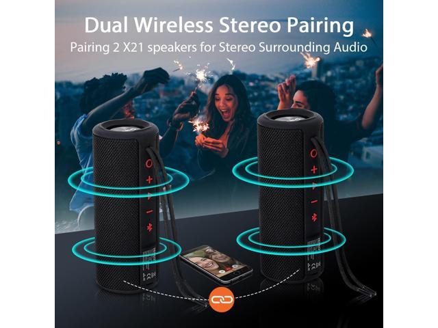 X21 Dual Portable Bluetooth Speakers Waterproof Outdoor Wireless Stereo Pairing with FM Radio, Micro SD Card, IPX6, Aux Jack 30W for Home, Office,...