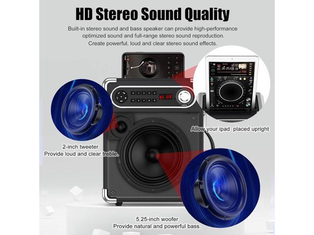Bluetooth Speaker with Two Wireless Microphones, Outdoor Speaker with Subwoofer/Tweeter, Portable PA Speaker System with Remote Control, Discol...