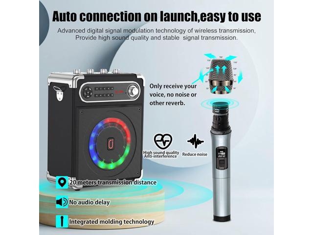 Bluetooth Speaker with Two Wireless Microphones, Outdoor Speaker with Subwoofer/Tweeter, Portable PA Speaker System with Remote Control, Discol...