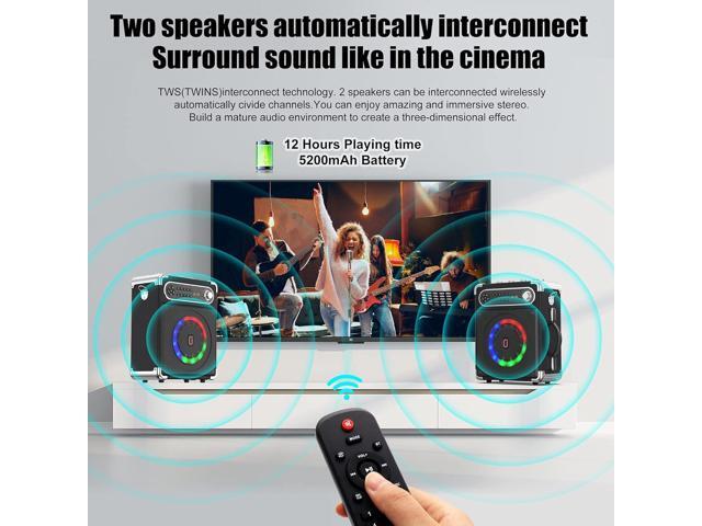 Bluetooth Speaker with Two Wireless Microphones, Outdoor Speaker with Subwoofer/Tweeter, Portable PA Speaker System with Remote Control, Discol...