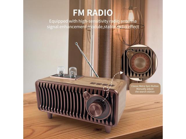 Retro Bluetooth Speaker, Vintage Radio Natural Wood Rotary FM Radio 20W Dual Speakers Stereo,with U Disk/TF Card/Aux Music Player Function,Portable...