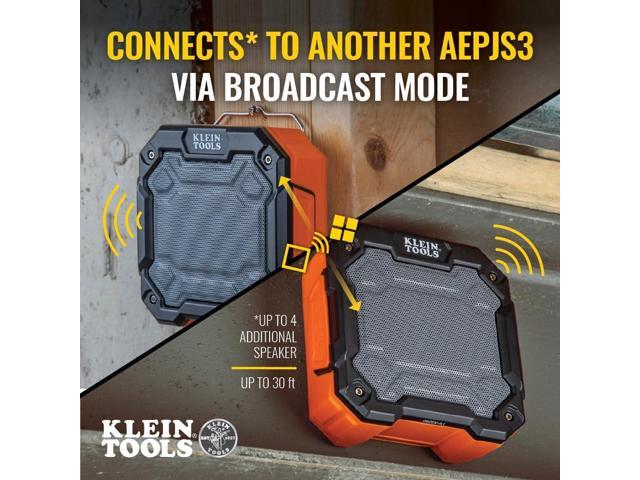 Klein Tools AEPJS3 Bluetooth Jobsite Speaker With Magnet and Hook, 20-Hr Run Time, Charge Via USB A or C, Pair Multiple Speakers Via Broadcast,...