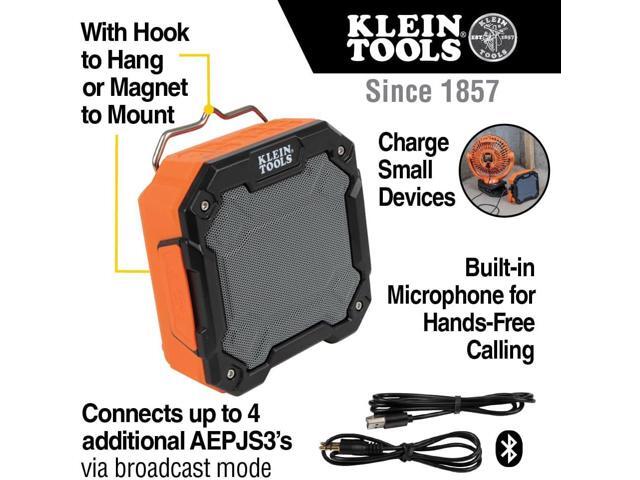 Klein Tools AEPJS3 Bluetooth Jobsite Speaker With Magnet and Hook, 20-Hr Run Time, Charge Via USB A or C, Pair Multiple Speakers Via Broadcast,...
