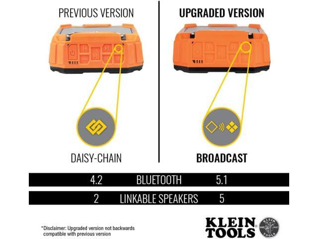 Klein Tools AEPJS3 Bluetooth Jobsite Speaker With Magnet and Hook, 20-Hr Run Time, Charge Via USB A or C, Pair Multiple Speakers Via Broadcast,...