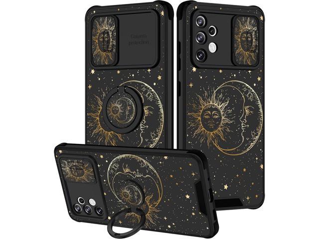 Goocrux (2in1 for Samsung Galaxy A32 5G Case Sun and Moon Women Girls Cute Stars Space Phone Cover with Slide Camera Cover+Ring Holder Fashion...