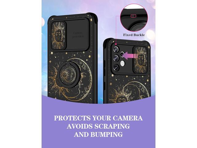 Goocrux (2in1 for Samsung Galaxy A32 5G Case Sun and Moon Women Girls Cute Stars Space Phone Cover with Slide Camera Cover+Ring Holder Fashion...