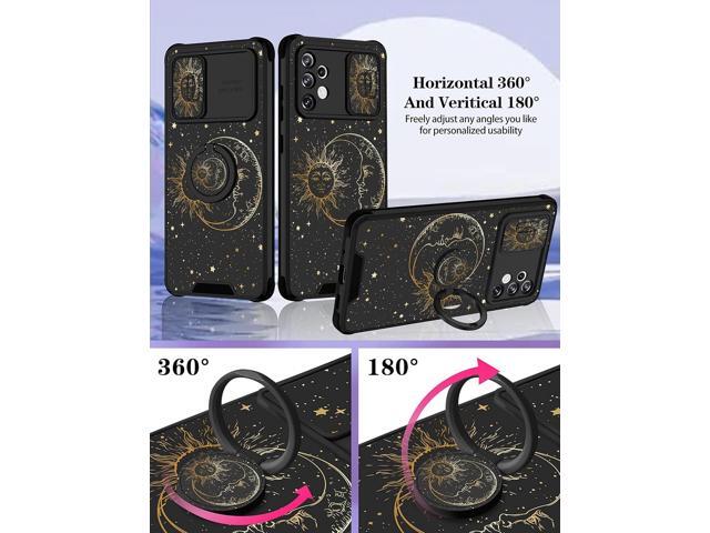 Goocrux (2in1 for Samsung Galaxy A32 5G Case Sun and Moon Women Girls Cute Stars Space Phone Cover with Slide Camera Cover+Ring Holder Fashion...