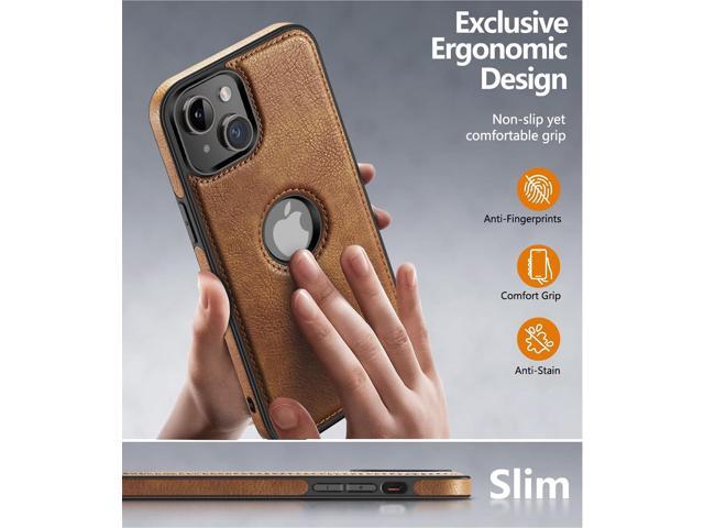 for iPhone 15 Case Vegan Leather Slim Luxury Elegant Vintage Phone Cover 2023 6.1 Inch (Brown)