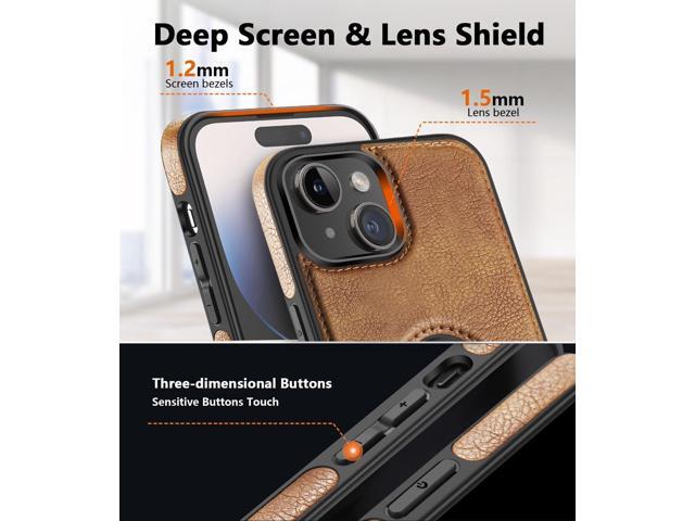 for iPhone 15 Case Vegan Leather Slim Luxury Elegant Vintage Phone Cover 2023 6.1 Inch (Brown)