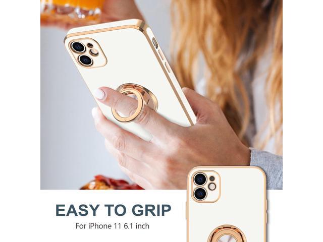 Hython for iPhone 11 Case with Ring Stand [360°Rotatable Ring Holder Magnetic Kickstand] [Shiny Plated Rose Gold Edge] Slim Soft TPU Cover Luxury...